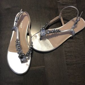 Nine West Silver Jeweled Thong Sandals